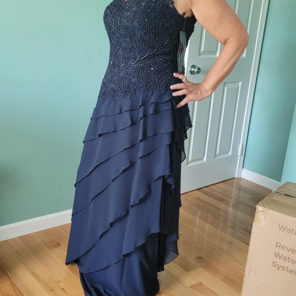 Vintage Rickie Freeman for Teri Jon One Shoulder Navy Evening Gown FormalSize 12